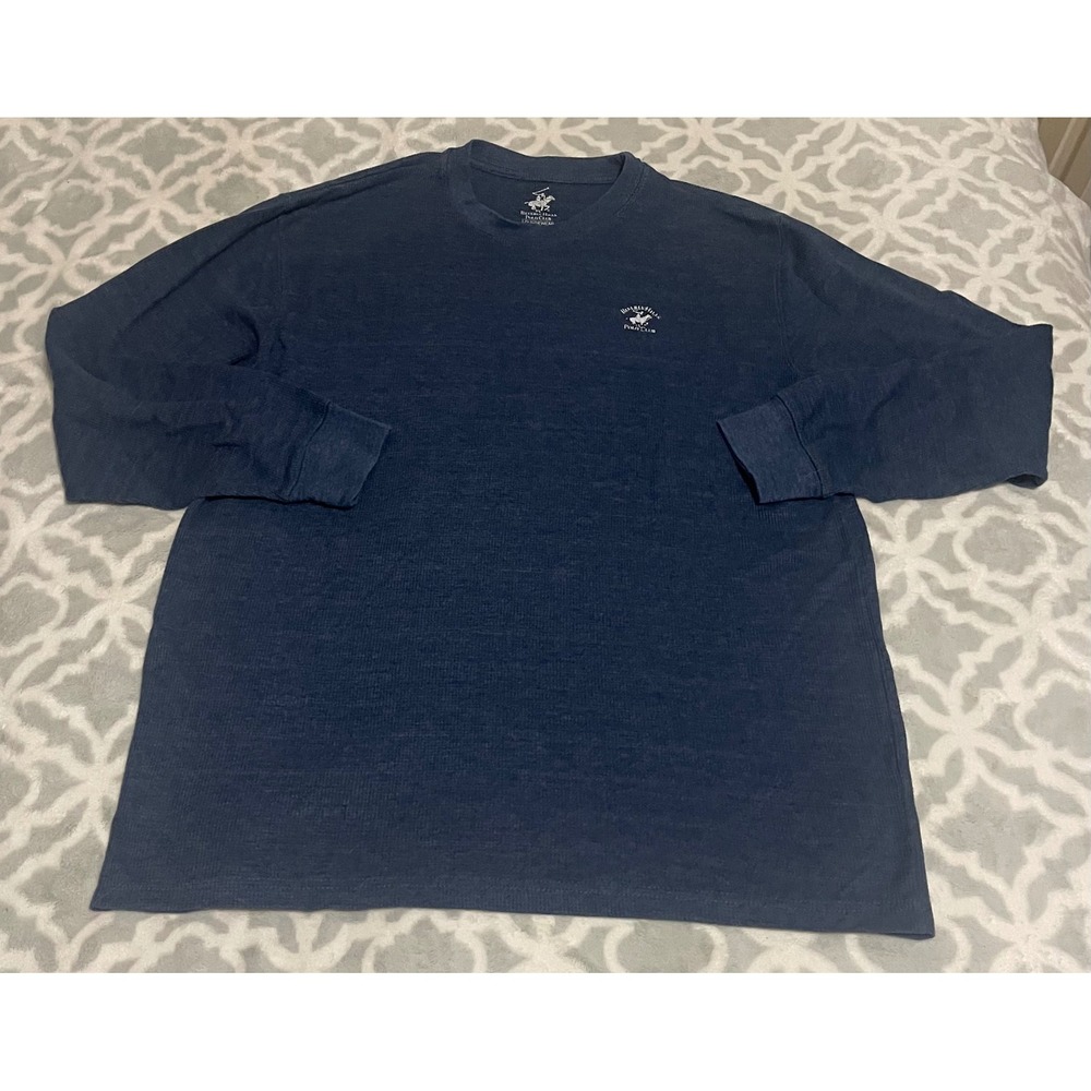 Beverly Hills Polo Club Mens XL Navy Blue Waffle Knit Thermal Long Sleeve Shirt